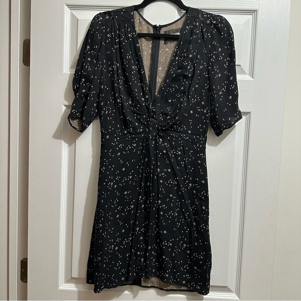 Reformation Star Print Plunging Neck Black Mini Dress